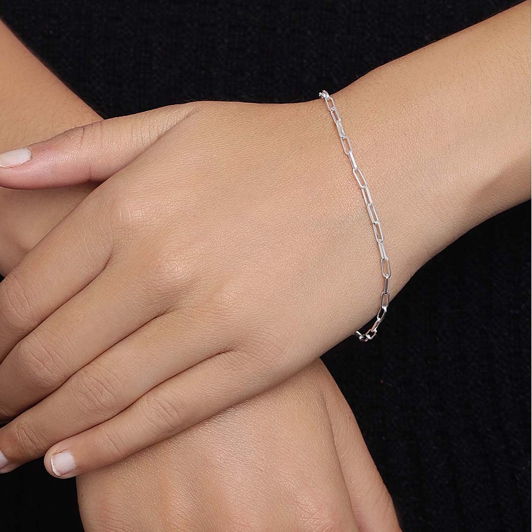 Flat Interlinked 925 Sterling Silver Chain Bracelet Design - Tweov Jewels