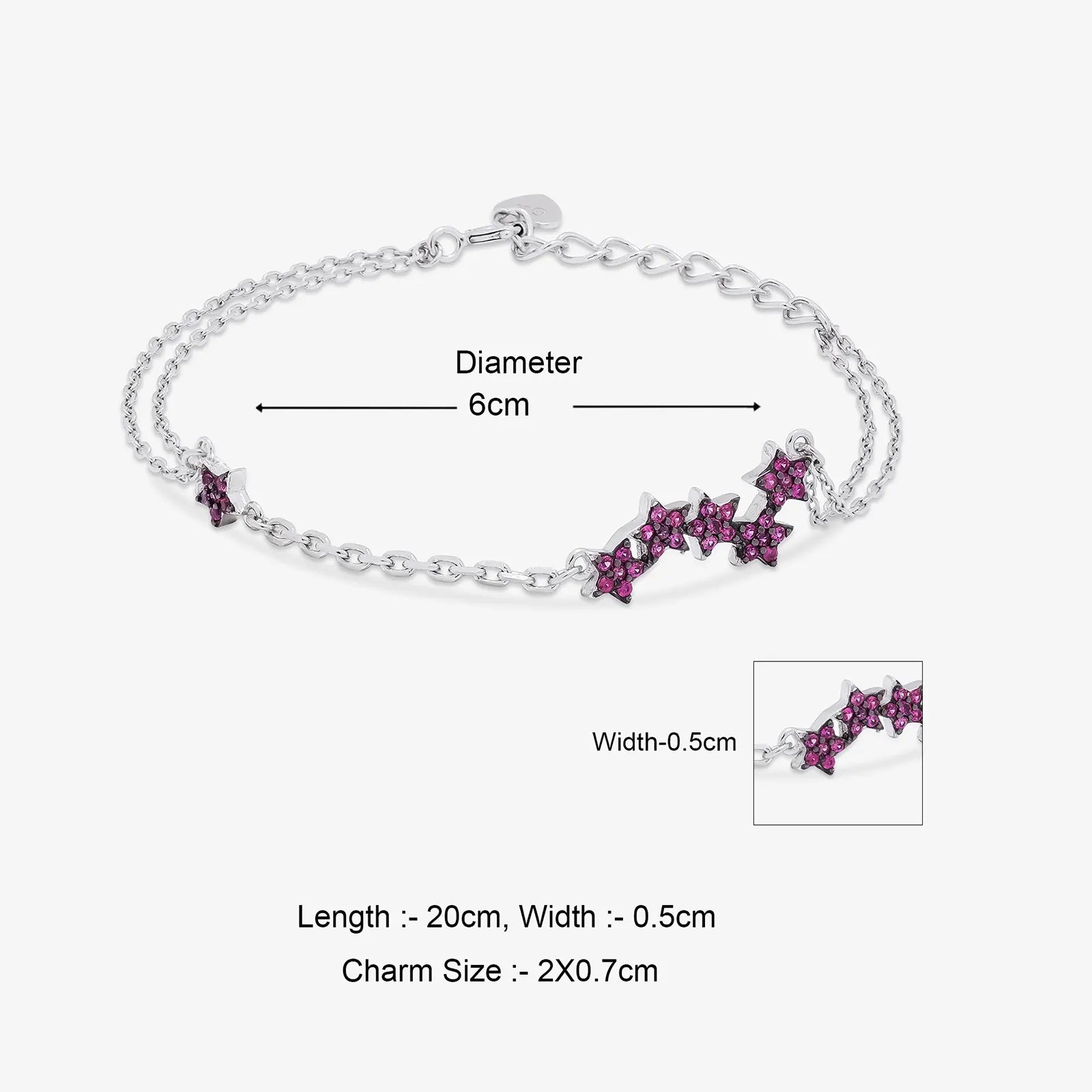 Pink CZ Star Silver Chain Bracelet - Tweov Jewels