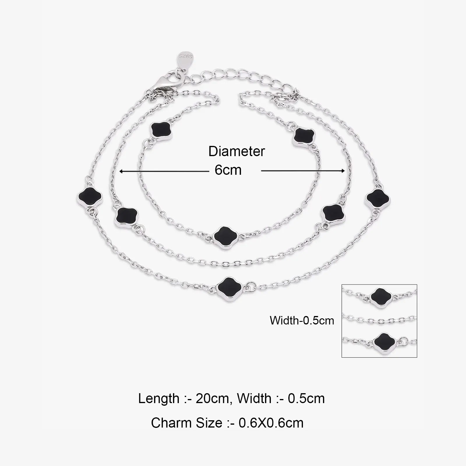 Black Clover Layered Silver Chain Bracelet - Tweov Jewels