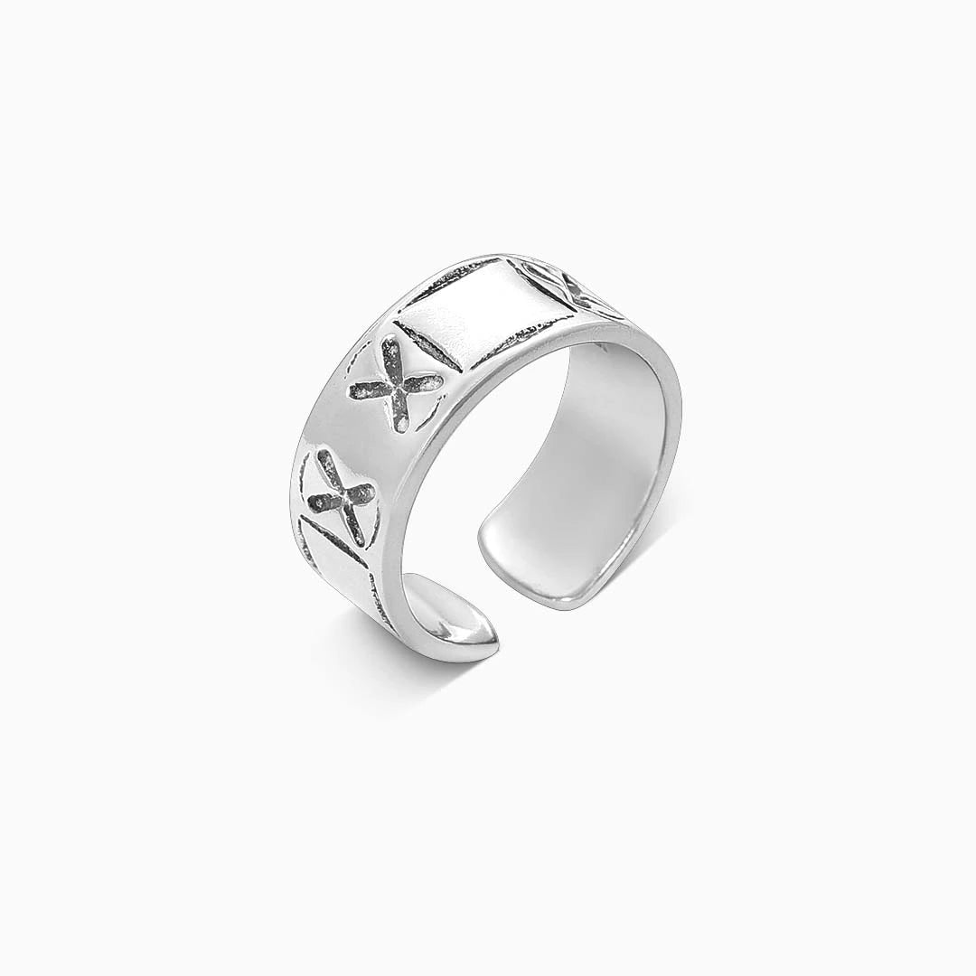 Pure Silver Ring - Adjustable Engraved Band With Silver Finish - Tweov Jewels