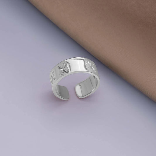 Pure Silver Ring - Adjustable Engraved Band With Silver Finish - Tweov Jewels