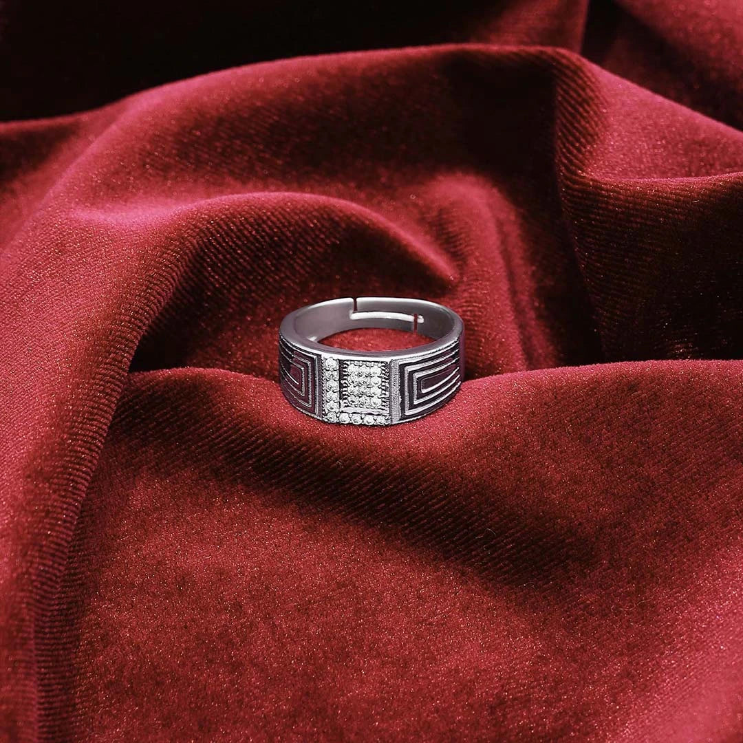 Pure Silver Ring - CZ Stone Set Band For Men - Tweov Jewels