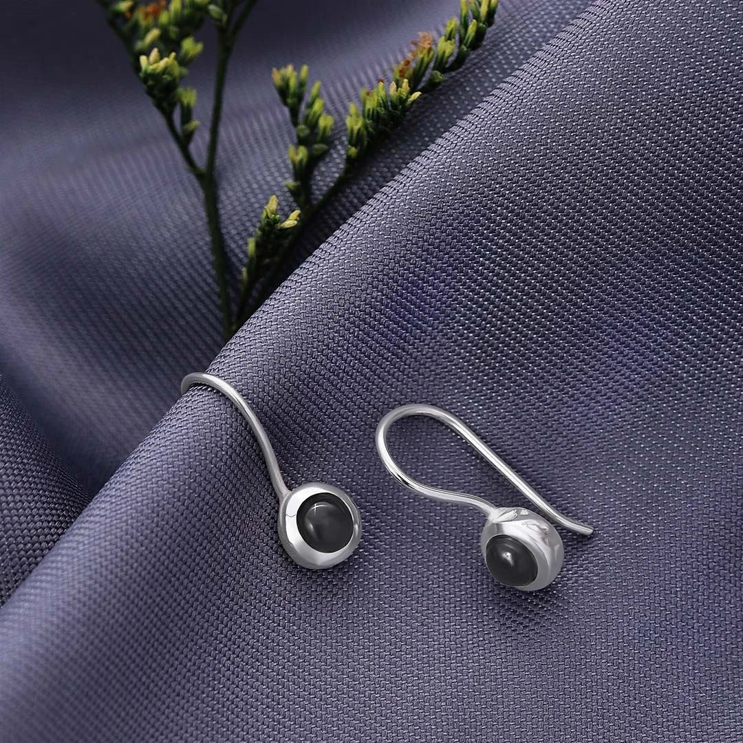 Pure Silver Earrings - Eternal Black Onyx Stone Fit - Tweov Jewels