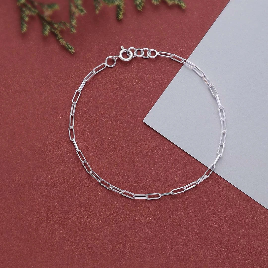 Flat Interlinked 925 Sterling Silver Chain Bracelet Design - Tweov Jewels