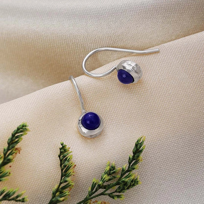 Pure Silver Earrings - Blue Lapis Stone Drop Model - Tweov Jewels