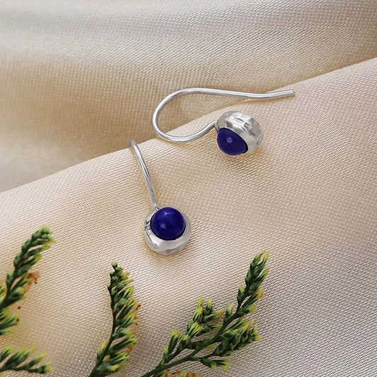 Pure Silver Earrings - Blue Lapis Stone Drop Model - Tweov Jewels