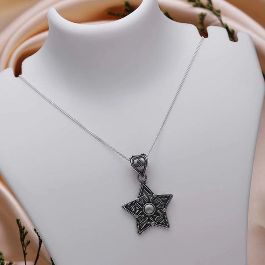 Oxidised Silver Star Pendant 925 Sterling Silver - Tweov Jewels