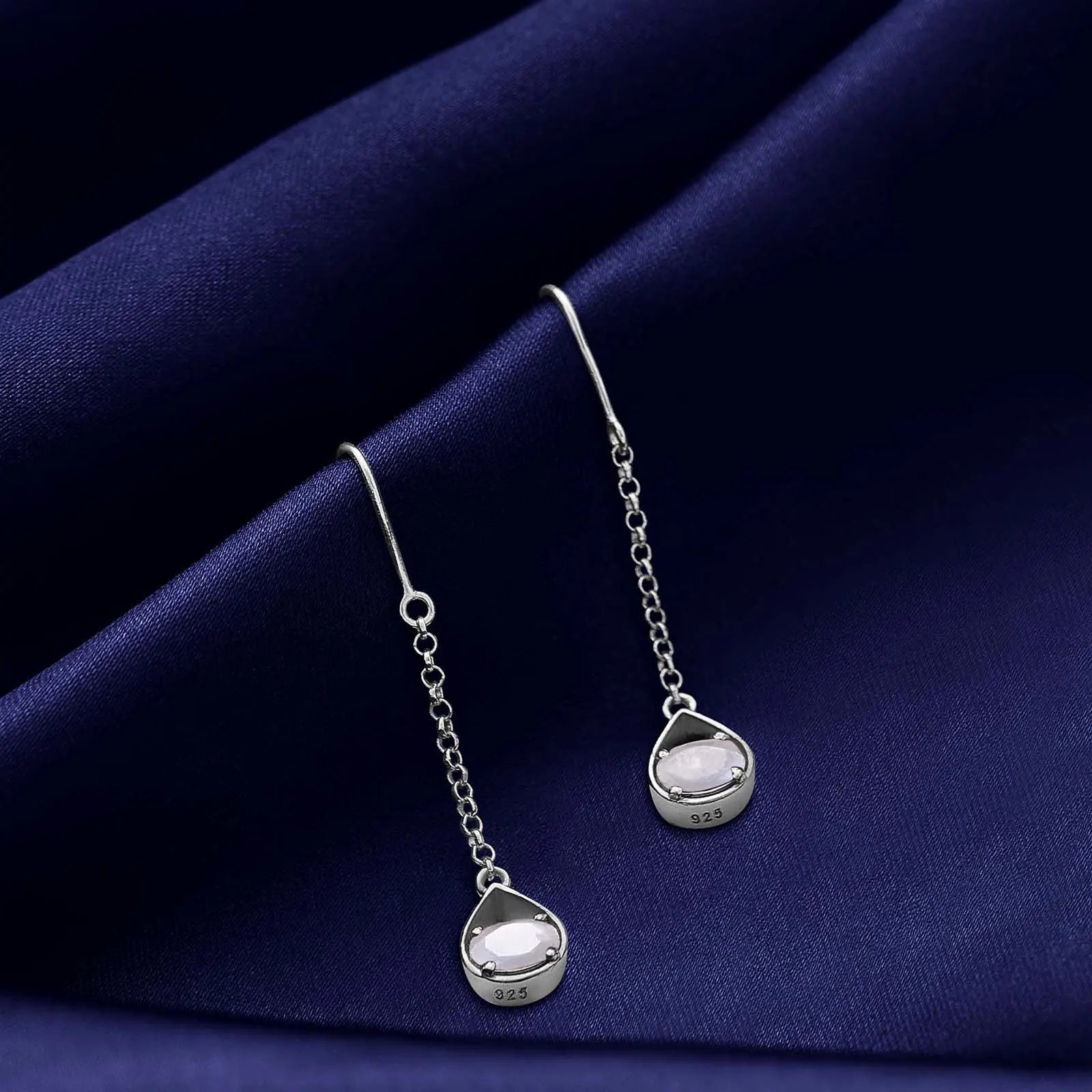 Moonstone Long Drop Earring Design - Tweov Jewels