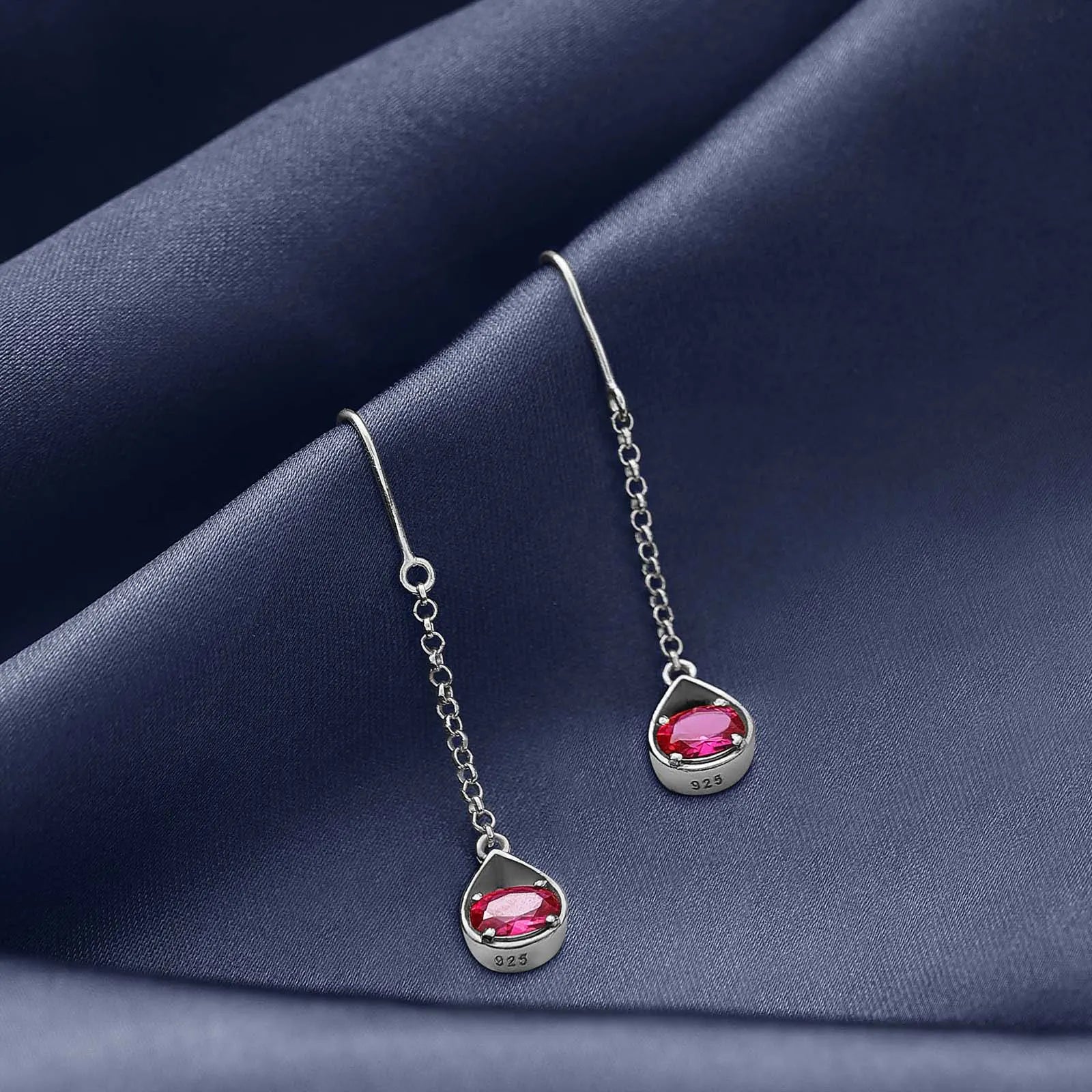 Pure Silver Earrings - Dazzling Ruby Silver Drop Model - Tweov Jewels