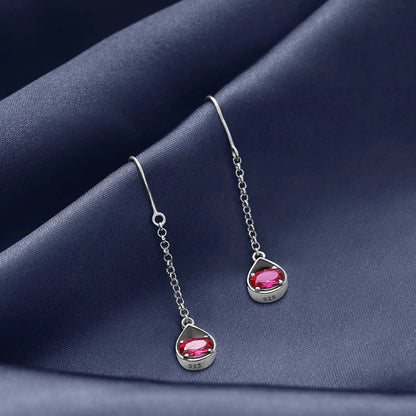 Pure Silver Earrings - Dazzling Ruby Silver Drop Model - Tweov Jewels