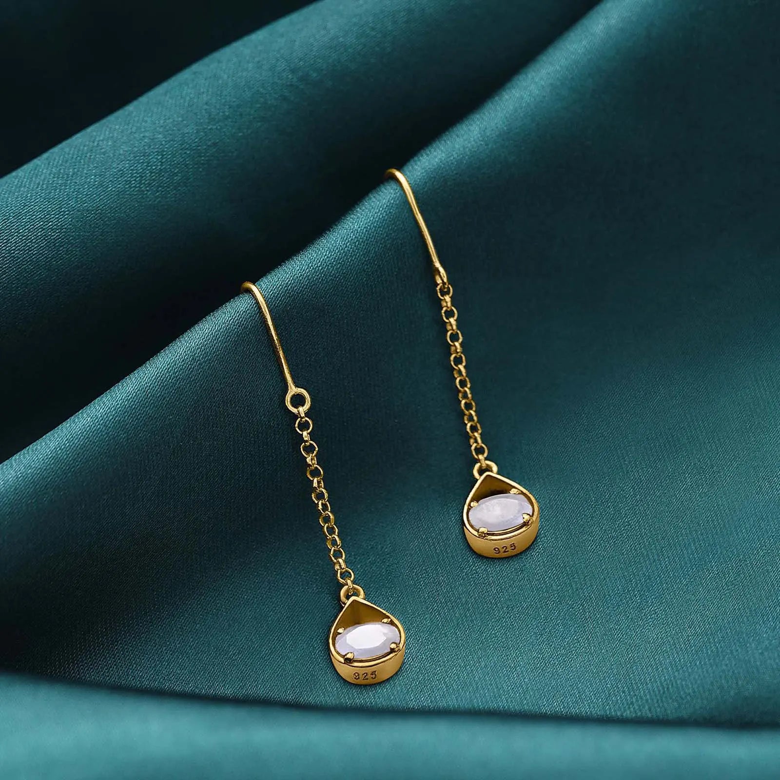 Sparkling Gold Plated Moonstone Earrings - Tweov Jewels