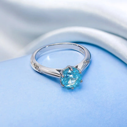 Blue Round Cut Solitaire Diamond Silver Ring - Tweov Jewels