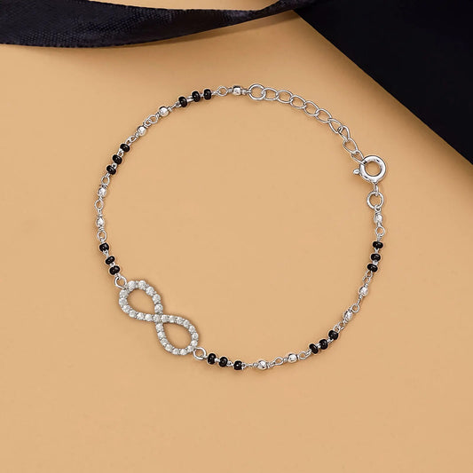 Pure Sterling Silver Infinity Knot Design Hand Mangalsutra Bracelet - Tweov Jewels