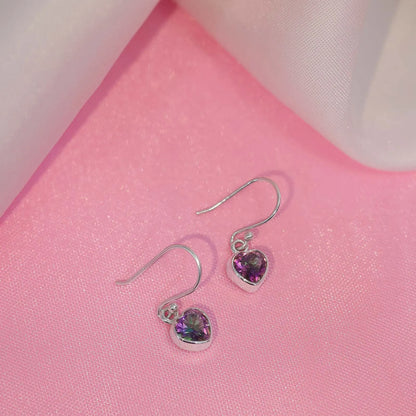 Pure Silver Earrings - Hoop With Purple-Blue CZ Heart Stone - Tweov Jewels