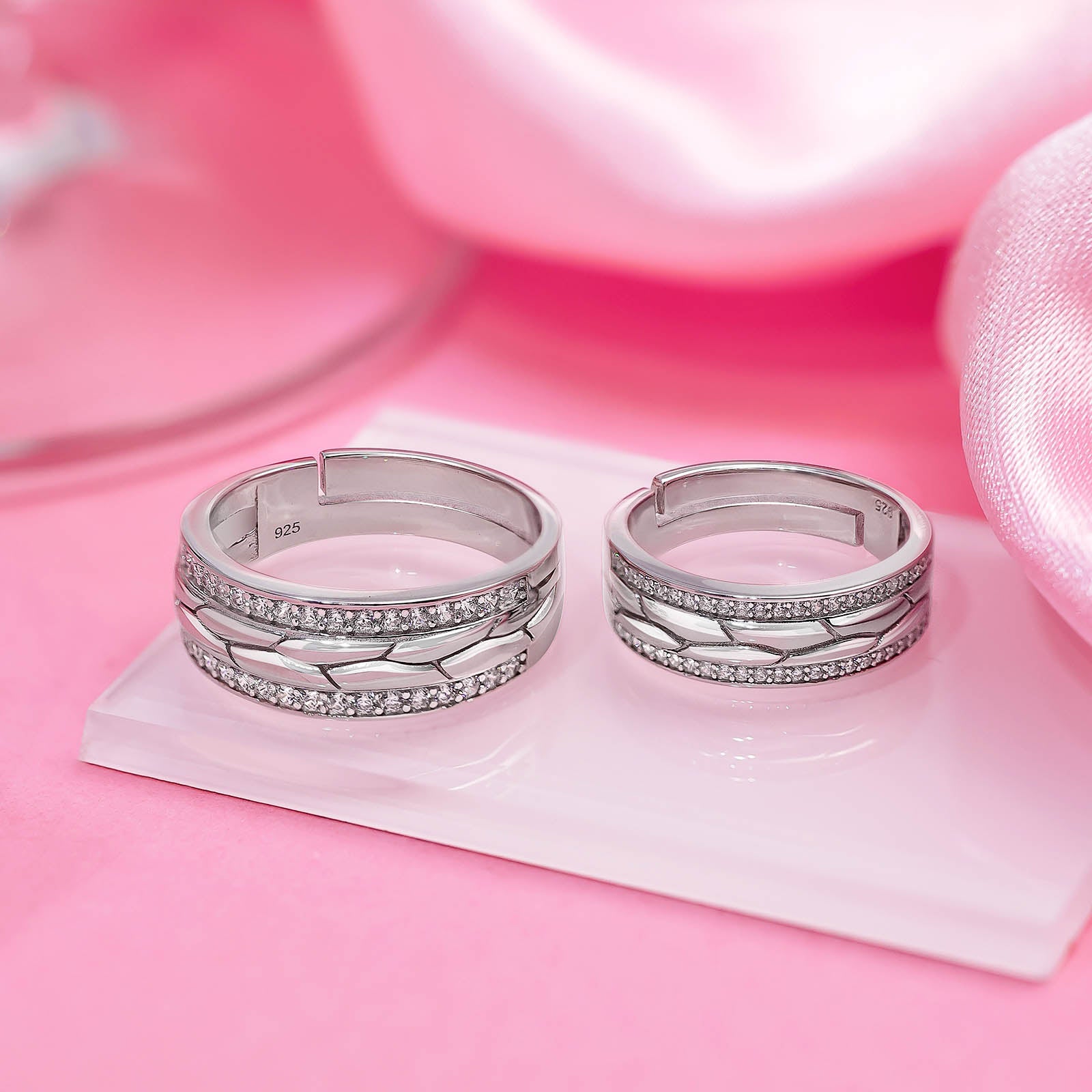 CZ Mosaic Couple Rings For Men & Women – 925 Sterling Silver Rhodium Plated