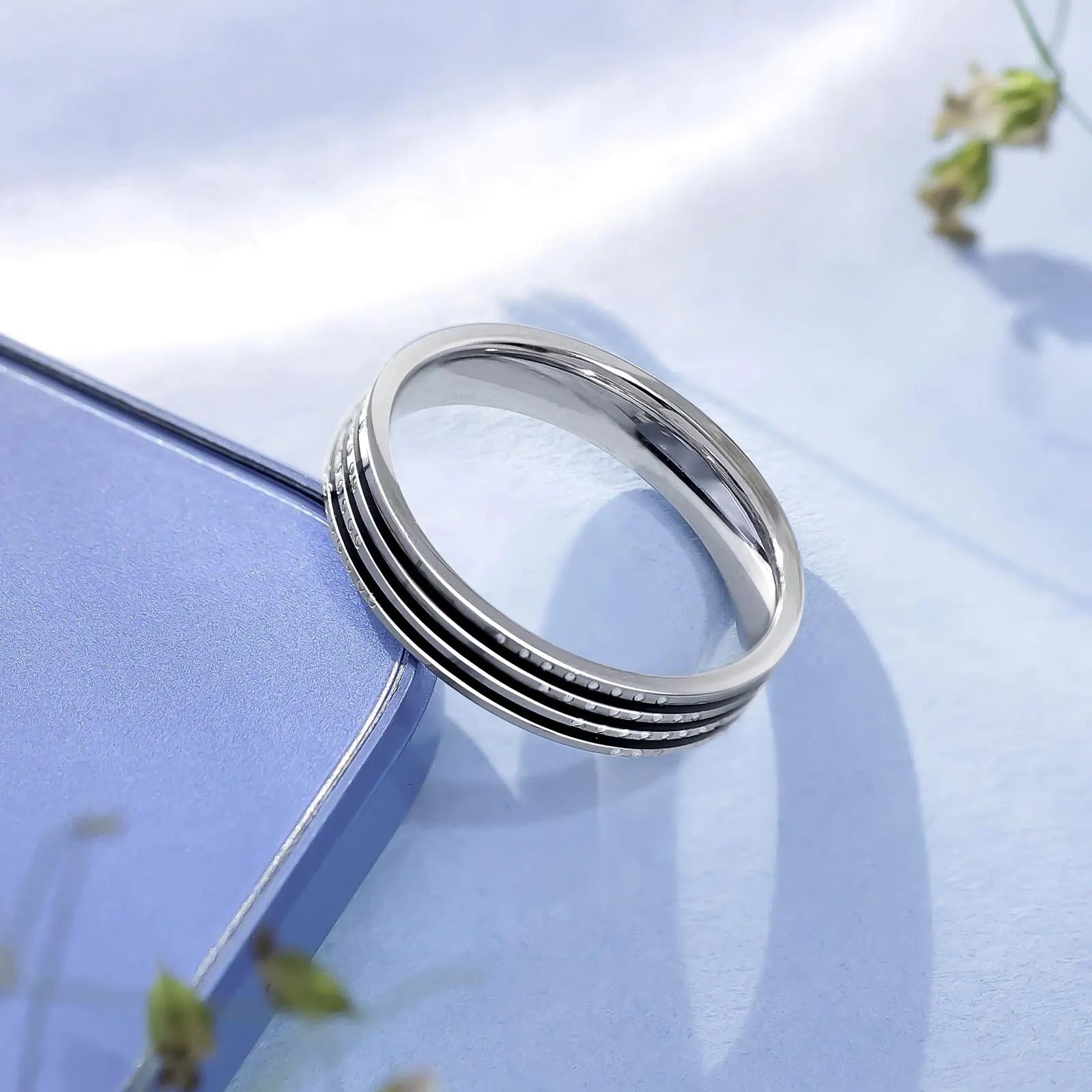Three Black Stripes Silver Ring