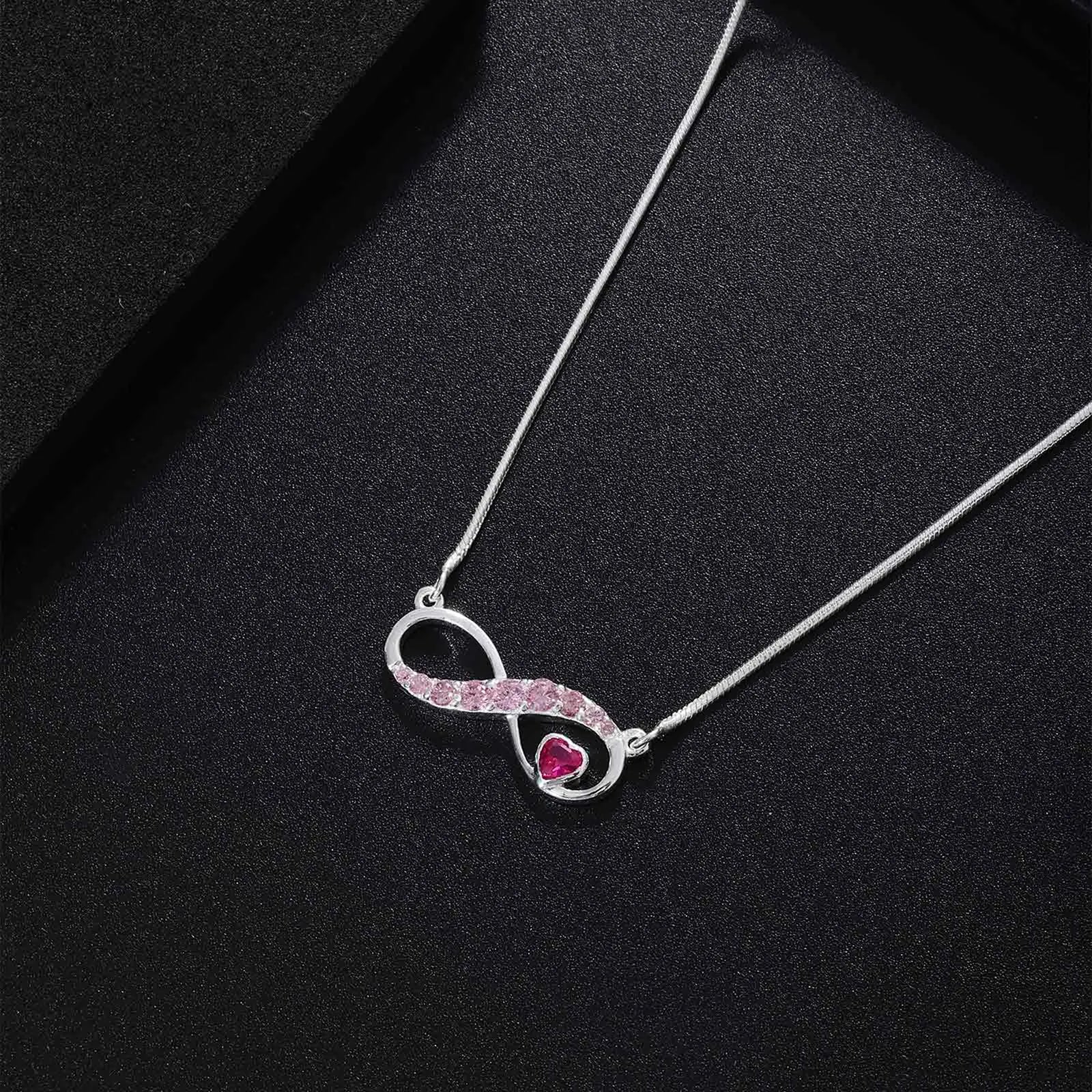 Infinity Pink Heart Silver Necklace - Tweov Jewels