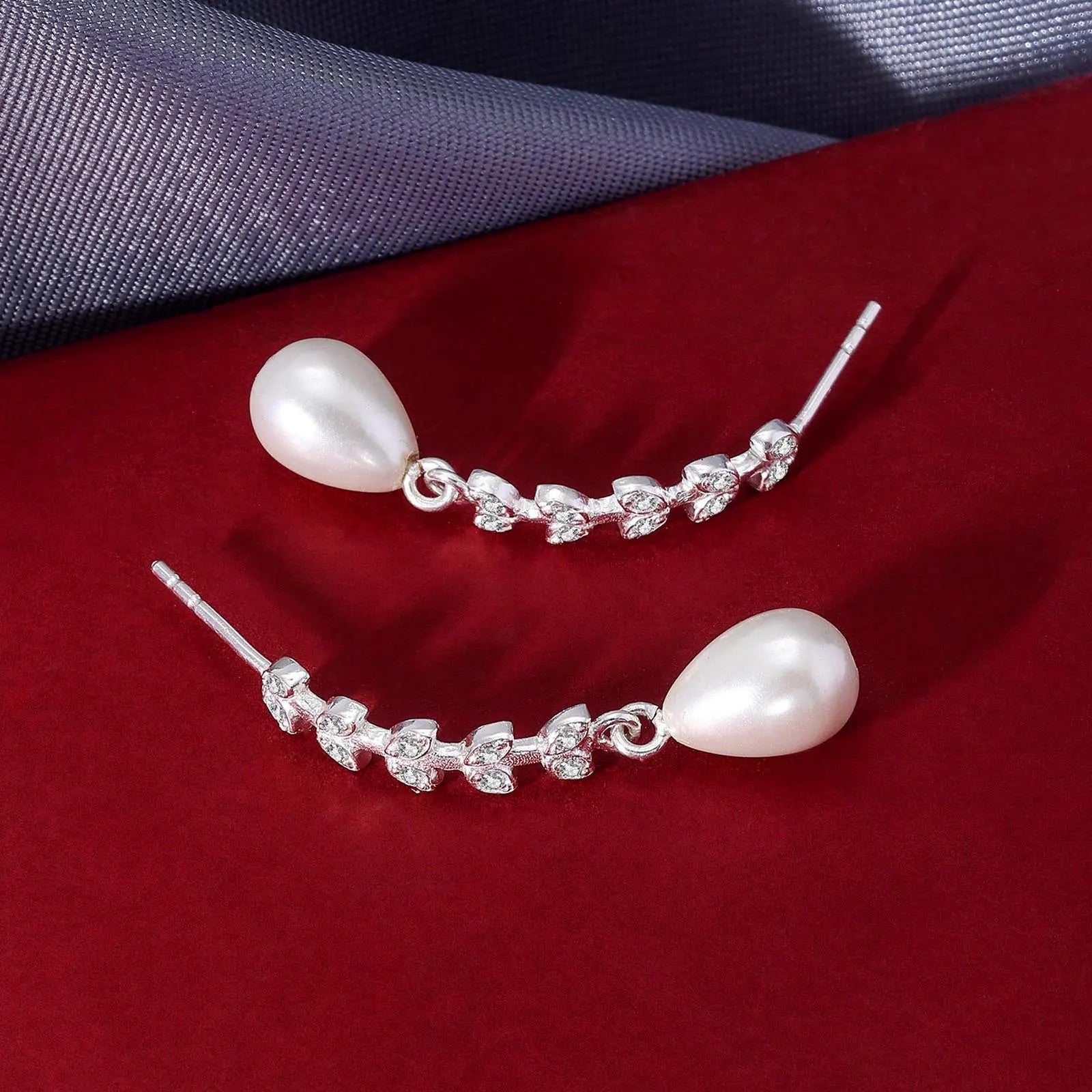 CZ Long Silver Pearl Earrings - Tweov Jewels