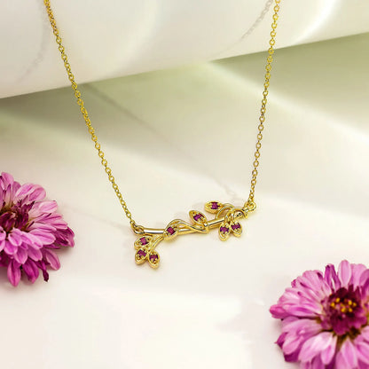 Gold Plated Pink Leaf Silver Necklace - Tweov Jewels