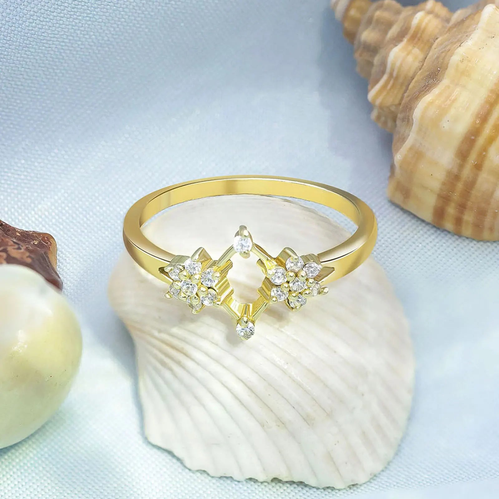 Gold Plated Silver Duo Flower Ring - Tweov Jewels