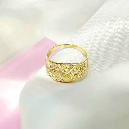 Gold Plated AD Wide Silver Leaf Ring
