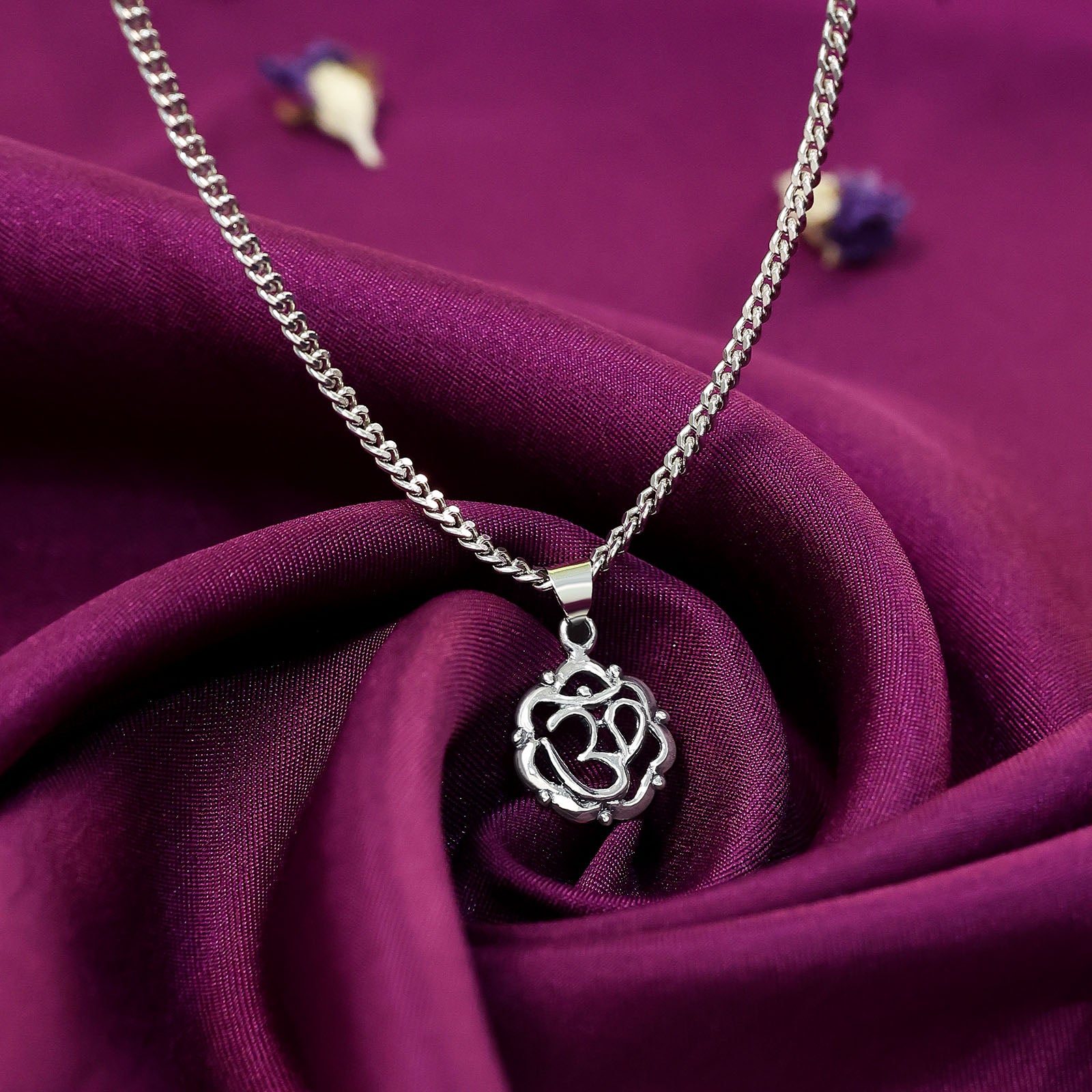Carved Om Silver Chain