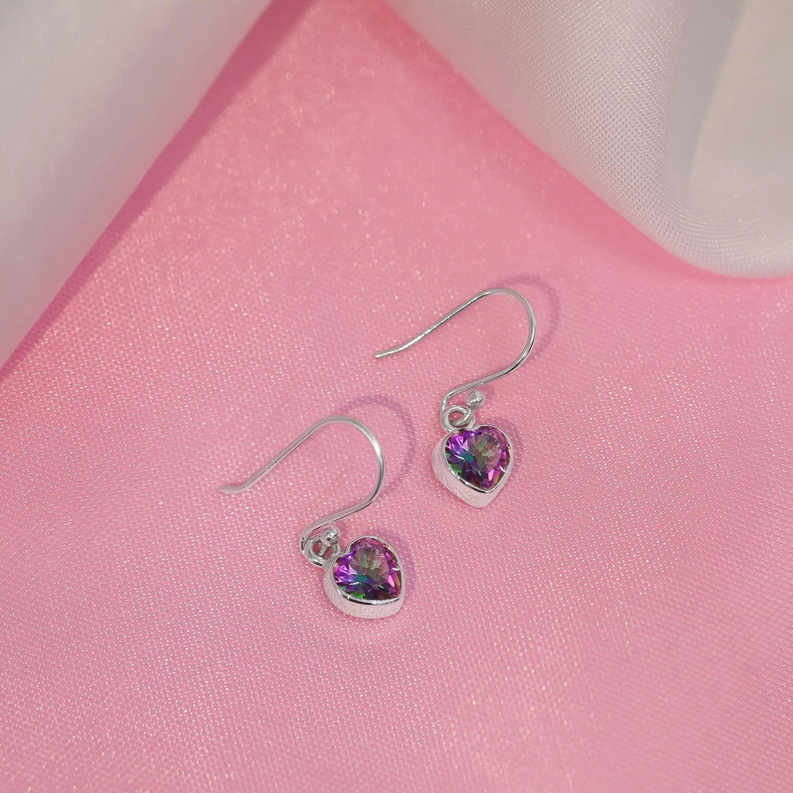 Heart Shape Mystic Topaz Studded Silver Earrings
