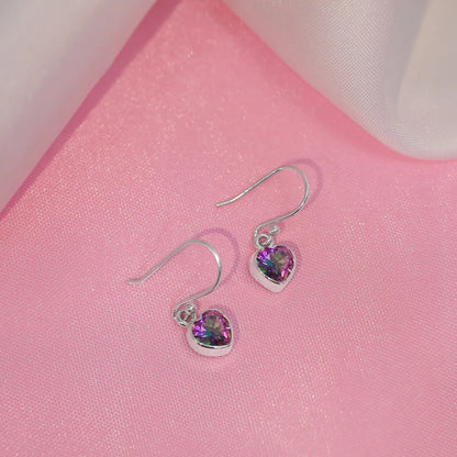 Heart Shape Mystic Topaz Studded Silver Earrings