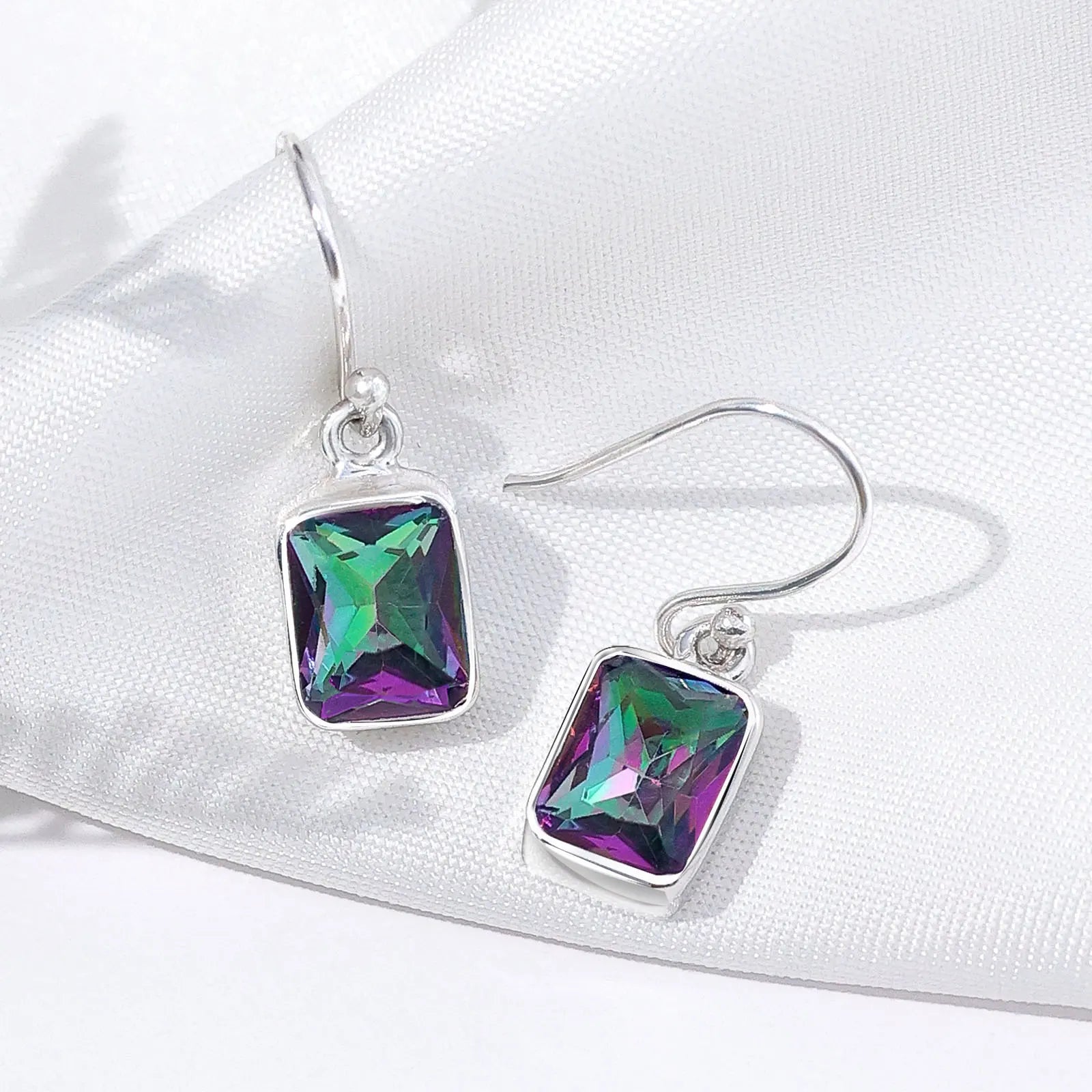 Purple Mystic Topaz Stone Studded Silver Drop Earrings