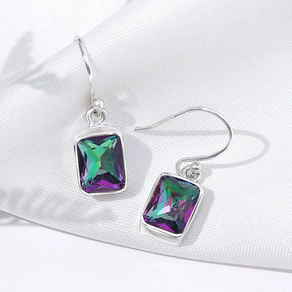 Purple Mystic Topaz Stone Studded Silver Drop Earrings