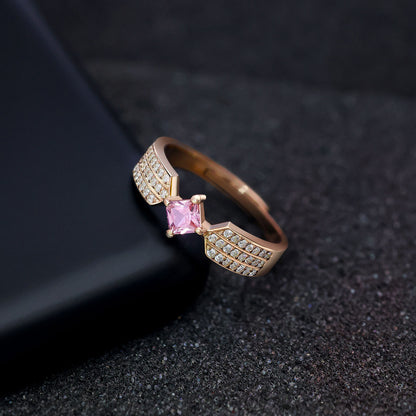 Rose Gold Pink Zircon Silver Ring