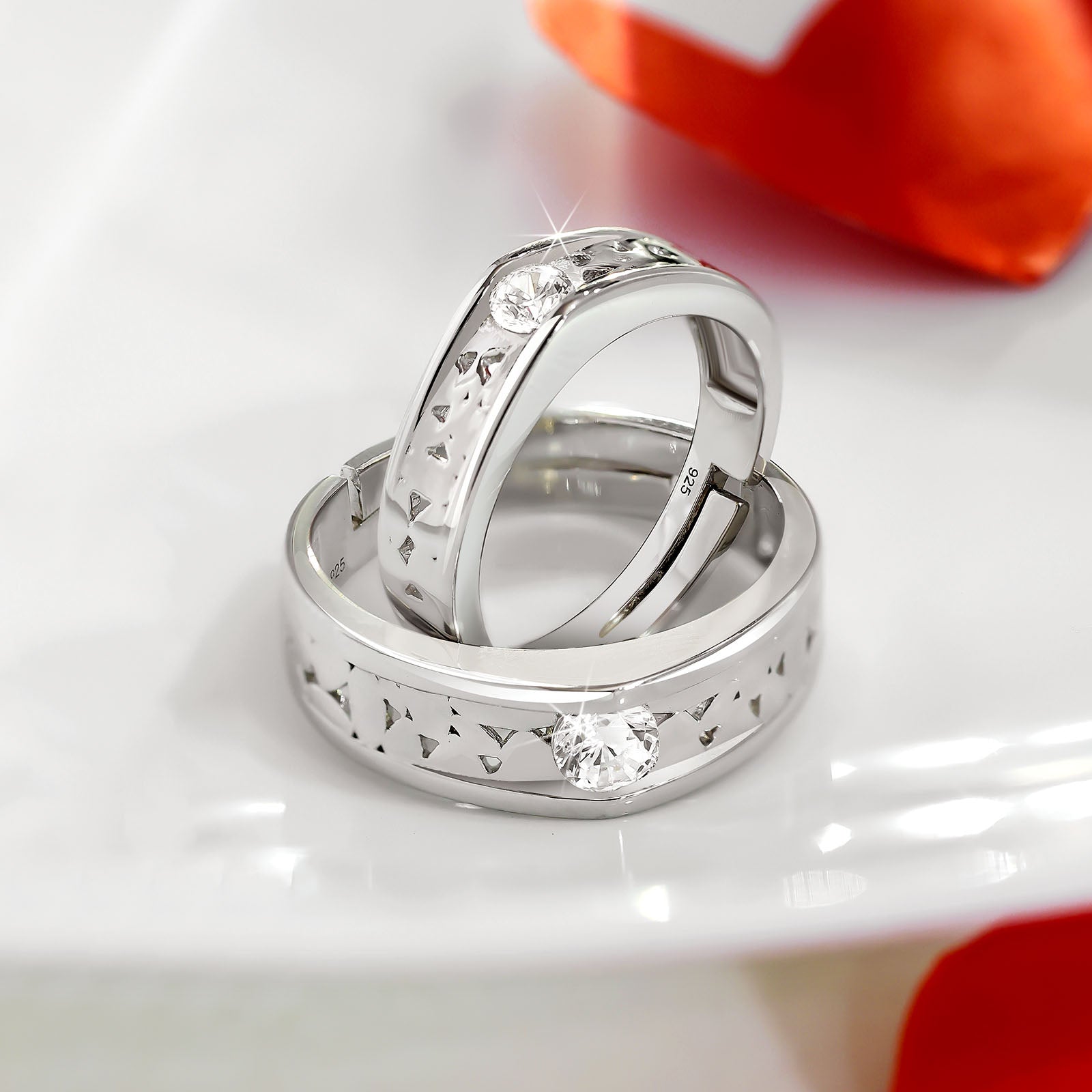 Shard Texture Couple Rings for Men & Women – 925 Sterling Silver Rhodium Plated