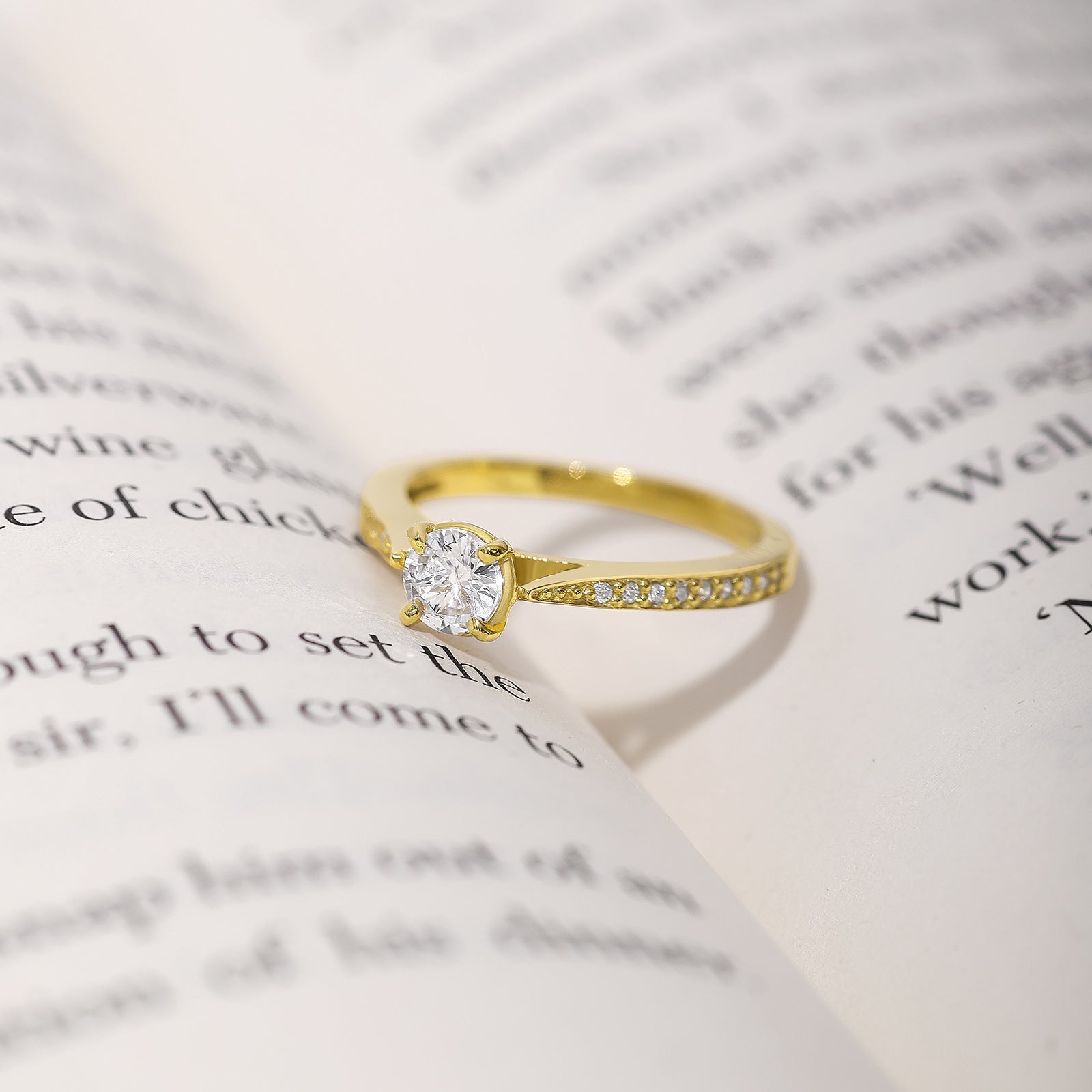 Gold Plated Round Solitaire Silver Ring