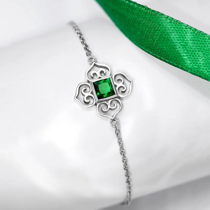 Emerald Square Filigree Bracelet For Women – 925 Sterling Silver Rhodium Plated