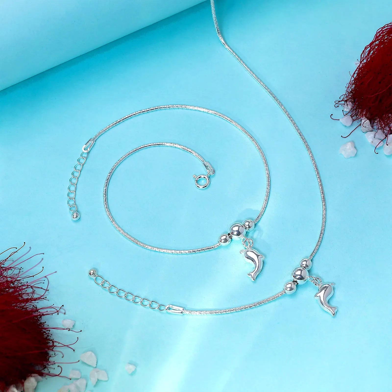 Dolphin Design Silver Chain Anklet - Tweov Jewels