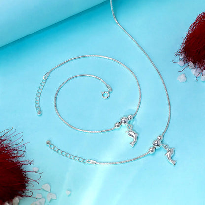 Dolphin Design Silver Chain Anklet - Tweov Jewels