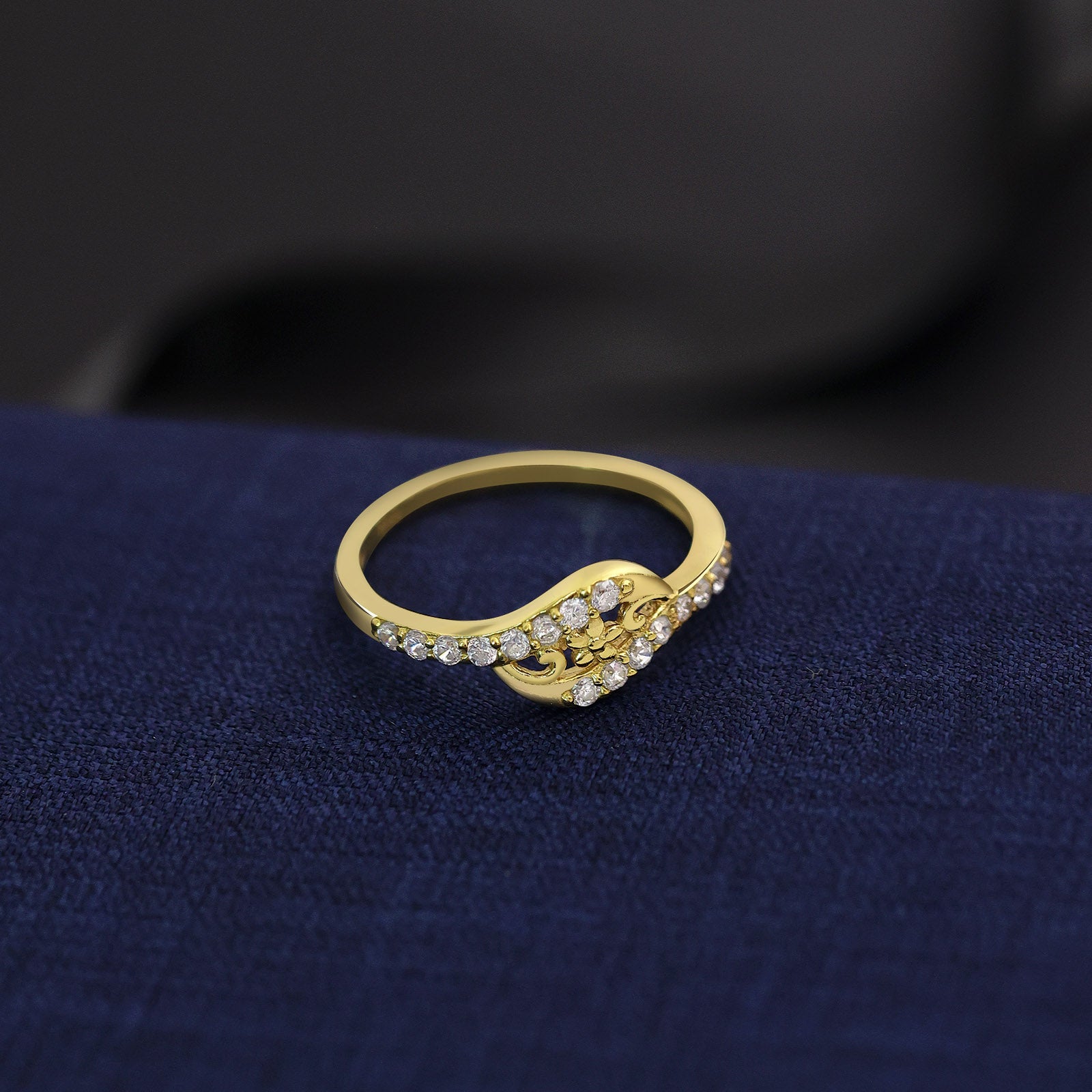 Gold Plated Designer CZ Floral Silver Finger Ring
