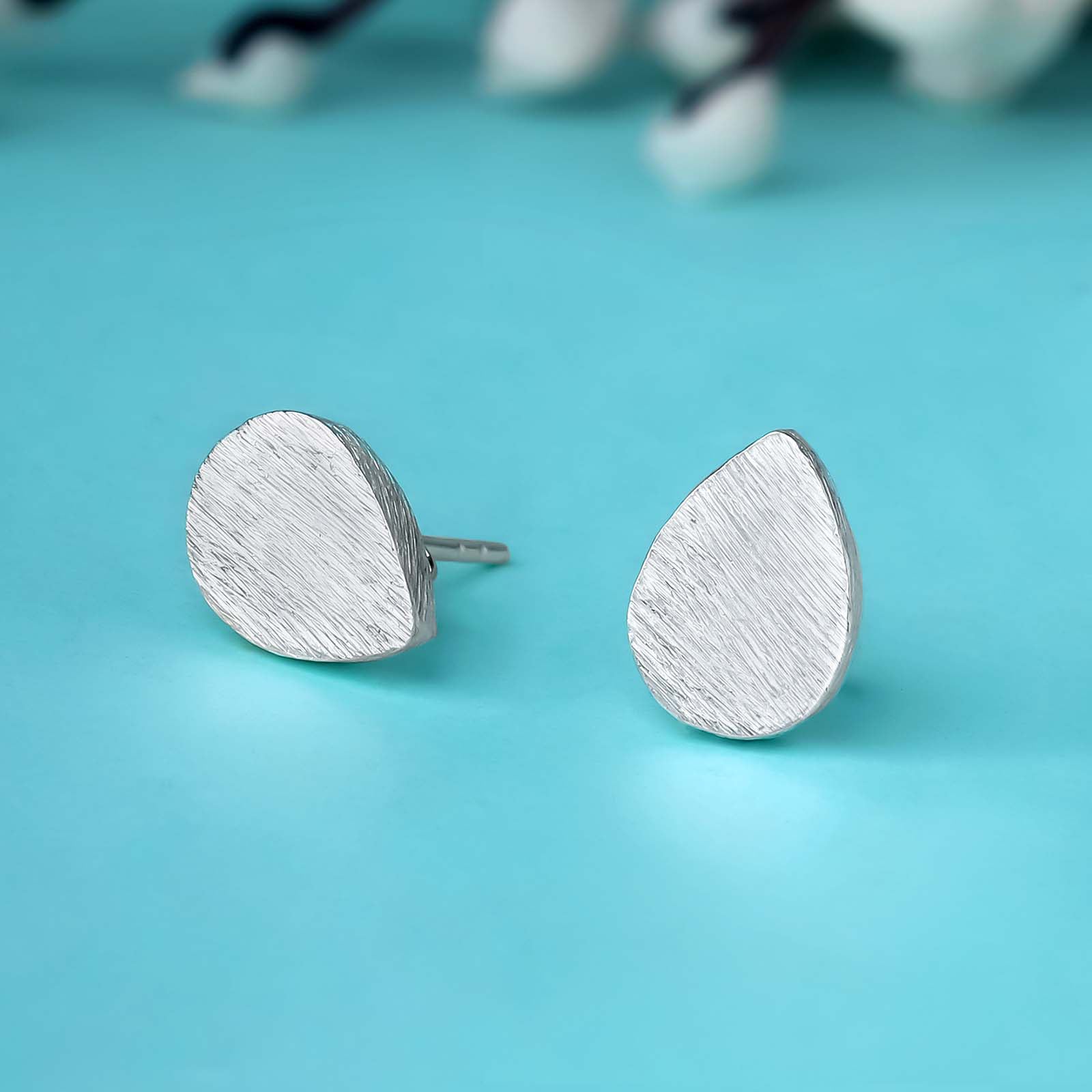 Pure Silver Stud Earrings - Dew-kissed Scratch Finish Model - Tweov Jewels