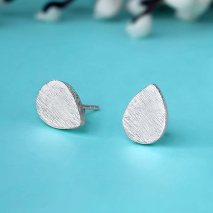 Pure Silver Stud Earrings - Dew-kissed Scratch Finish Model - Tweov Jewels