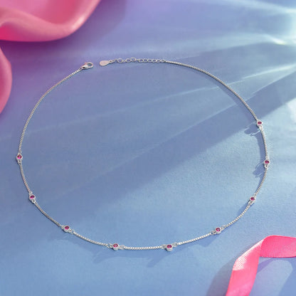 Pink CZ Stone Studded Silver Necklace - Tweov Jewels