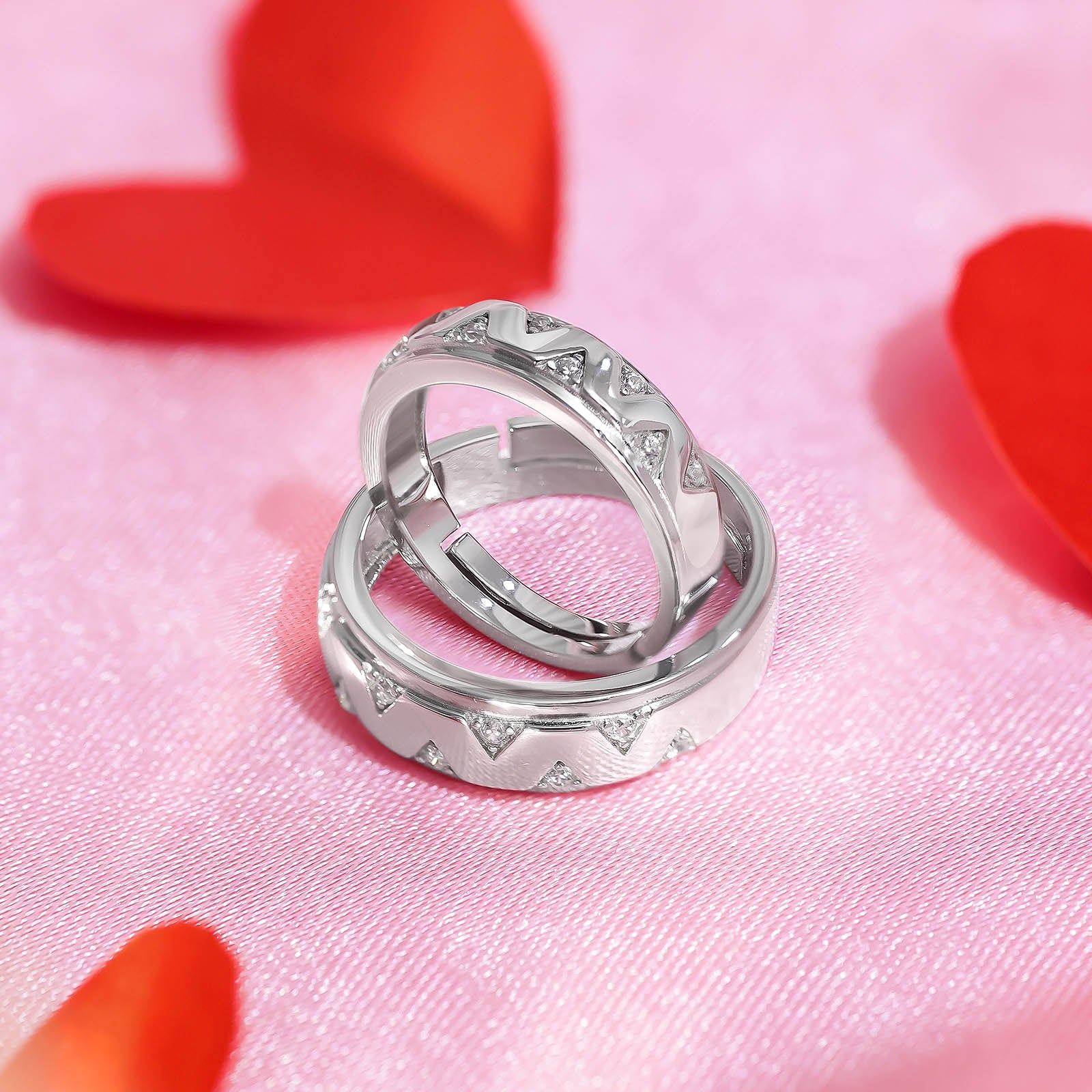 Crown Edge Couple Rings for Men & Women – 925 Sterling Silver Rhodium Plated