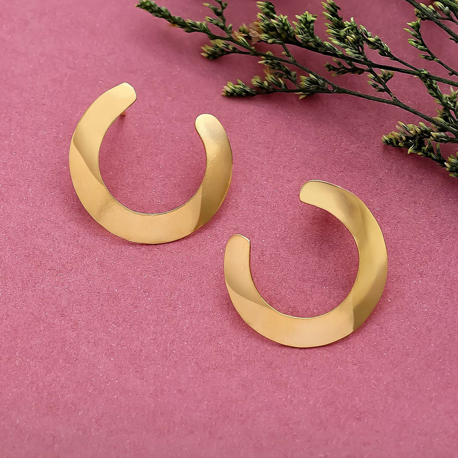 Pure Silver Earrings - Stylish Gold Finish C-Hoops - Tweov Jewels
