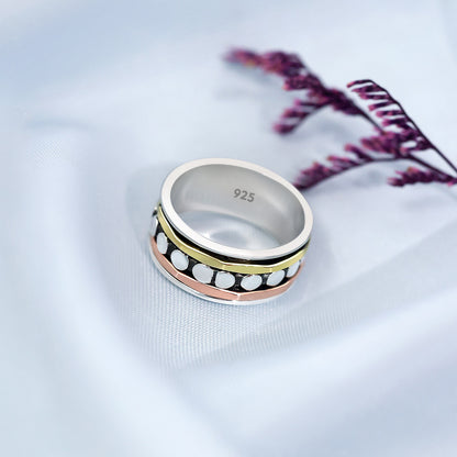 Multitoned Design Silver Band Ring