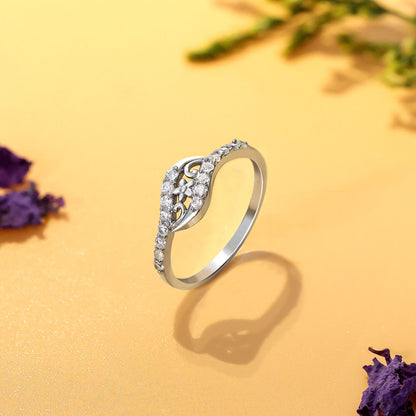 Wavy Zircon Floral Silver Ring