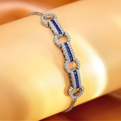 Blue CZ Studded Silver Bracelet - Tweov Jewels