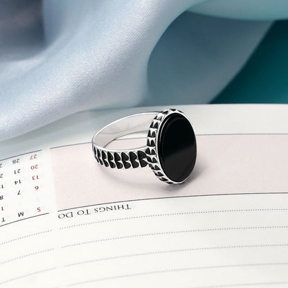 Pure 925 Silver Ring - Carved With Oval Black Onyx - Tweov Jewels