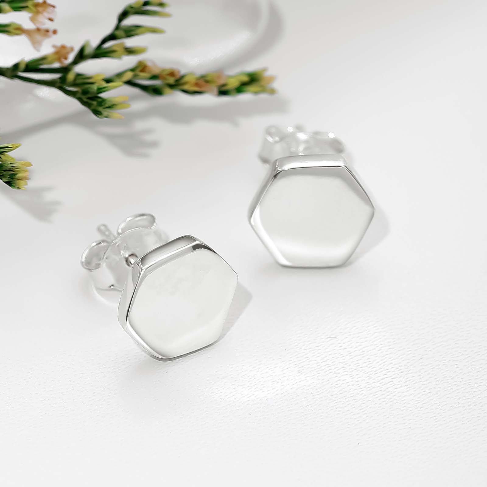 Pure Silver Stud - Hexa Glossy Finish - Tweov Jewels