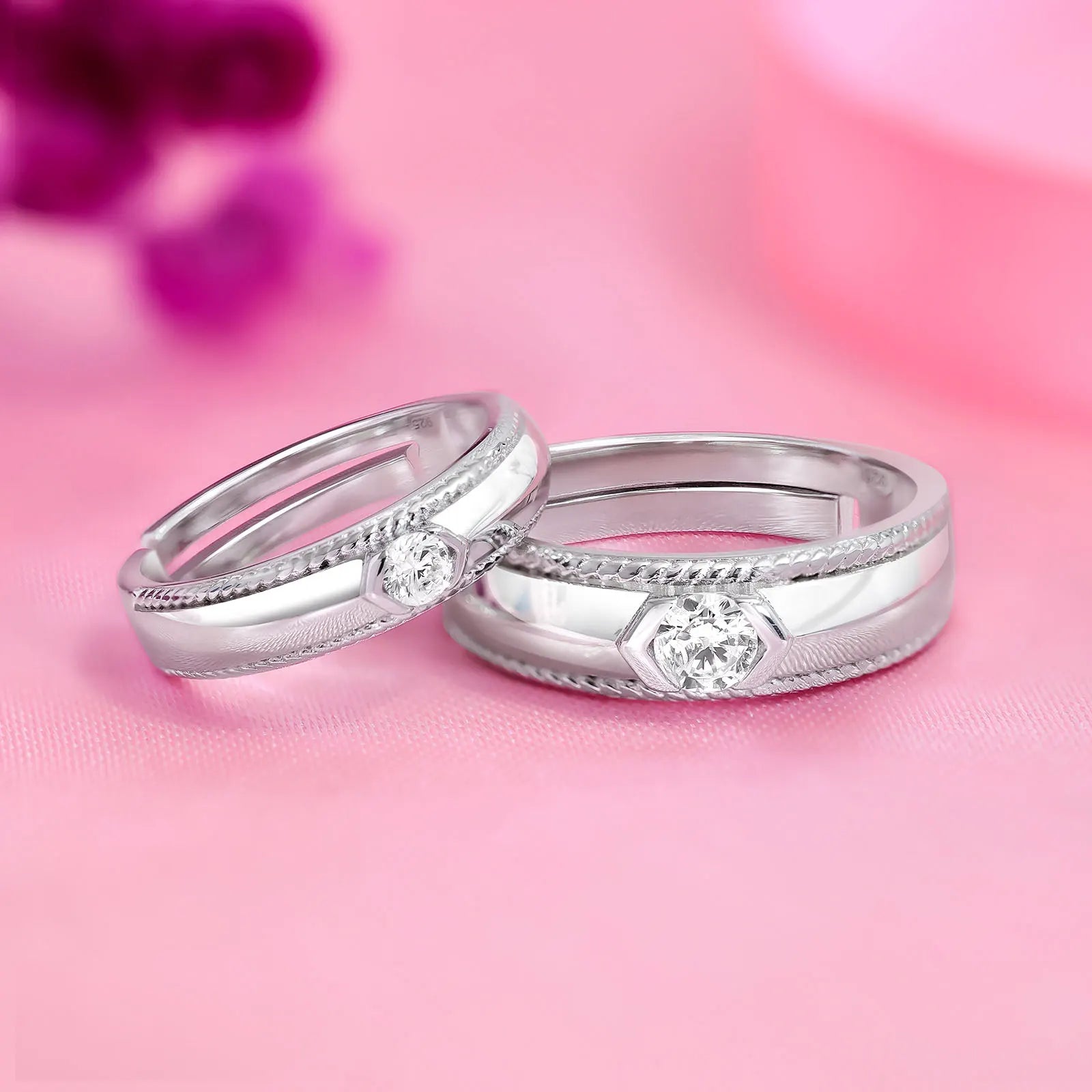 Braided Edge Couple Rings for Men & Women – 925 Sterling Silver Rhodium Plated