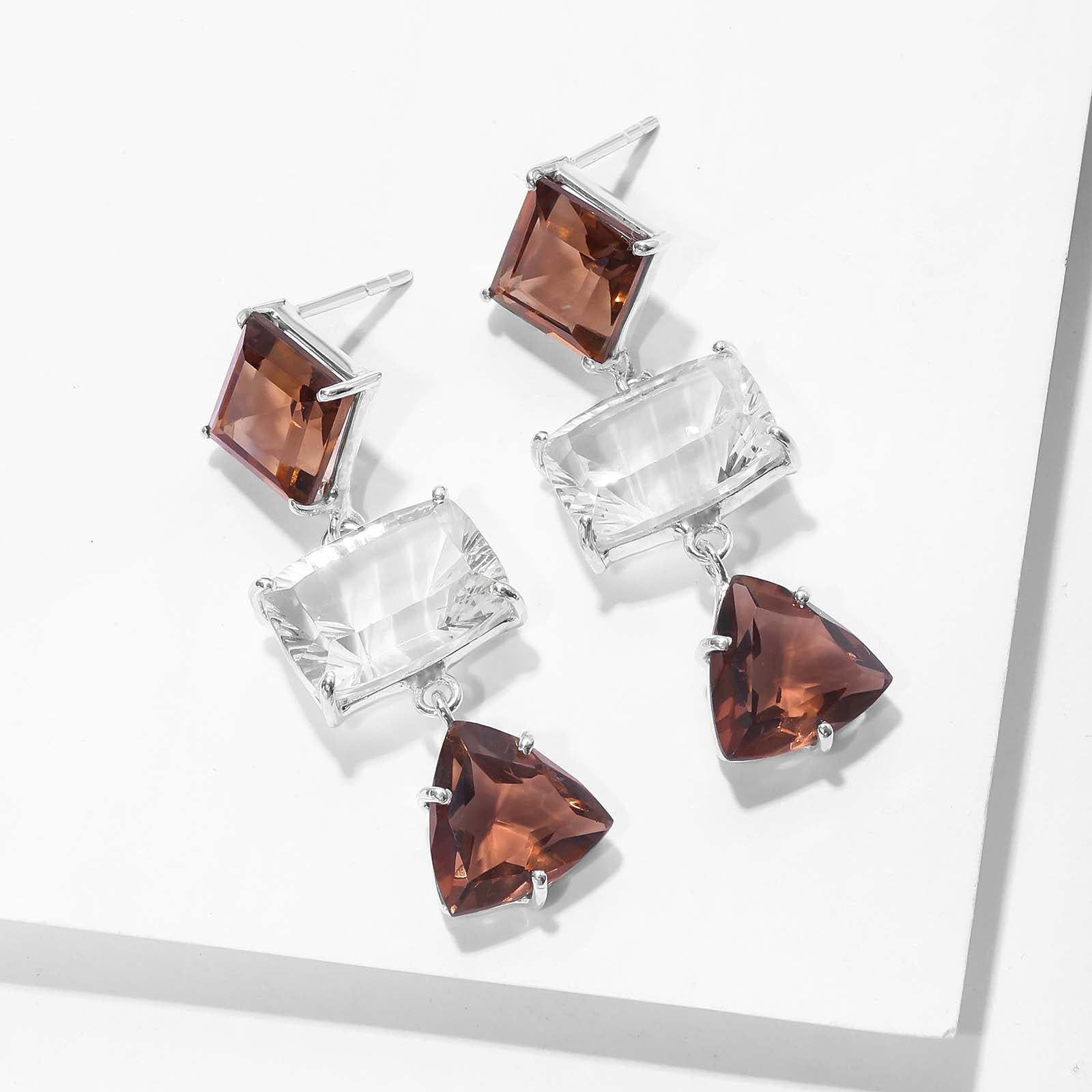 Multicut Brown AD Stone Silver Earrings - Tweov Jewels