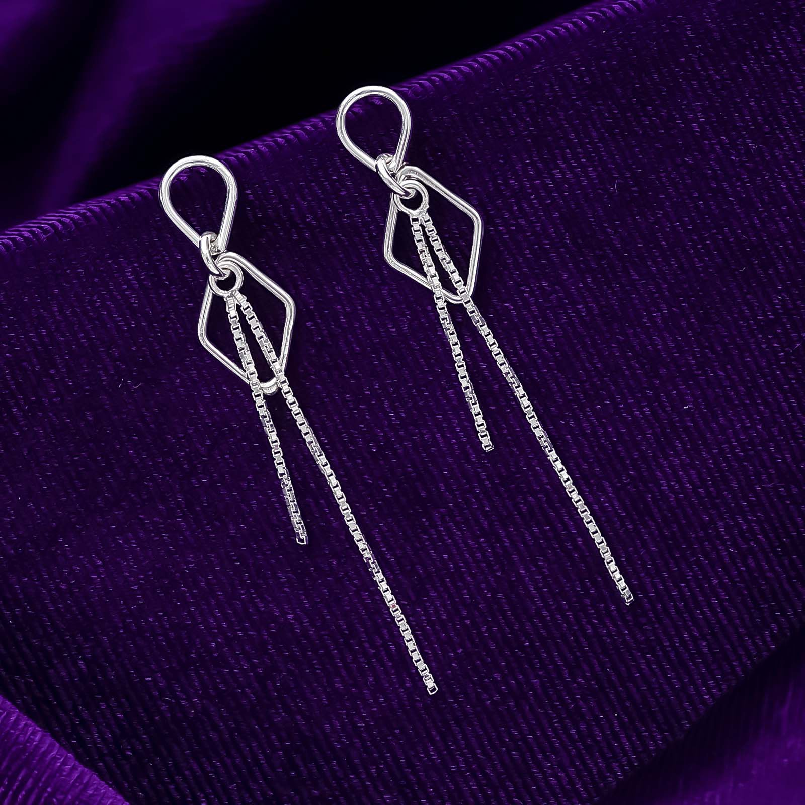 Sleek Threader Chain Design Silver Earrings - Tweov Jewels